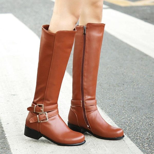 

fashion motorcycle booties double buckle causal women leather thigh high boots winter women long tube winter bare boots 20211, Black