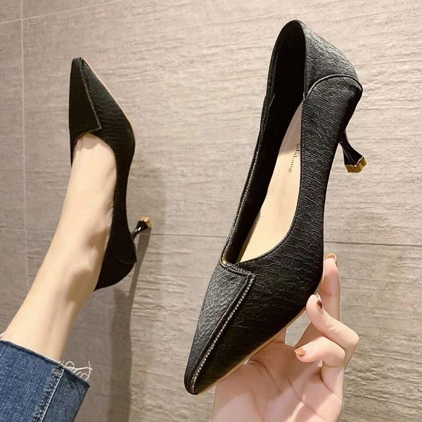 

lucyever temperament women pointed toe crystal pumps 2021 slip on thin heels office shoes ladies elegant single shoes woman #mn1d, Black