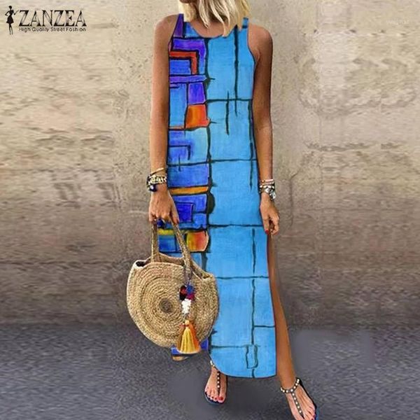 

zanzea women bohemian sundress summer sleeveless printed beach dress plus size tanks vestidos casual kaftan dresses sarafans1, Black;gray