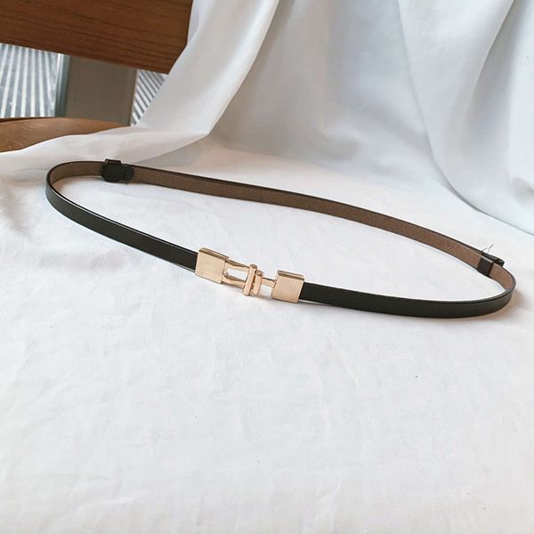 

net red double ins button hook thin women's adjustable decorative dress with pure leather small belt, Black;brown