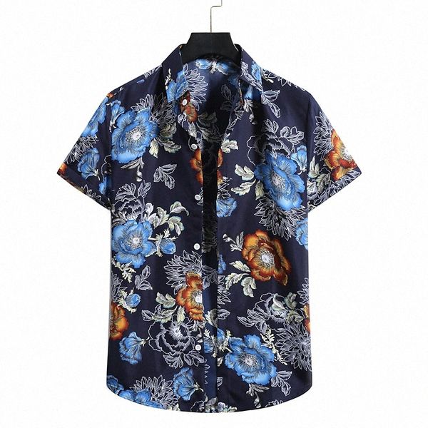 

men's shirt other prints plants button down collar casual daily print short sleeve hawaiian blue black 28w0#, White;black