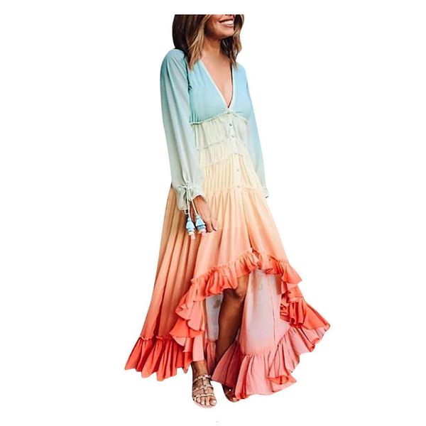 

womail butterfly sleeve dress short sleeve fashion womens long sleeve v neck single row button beach dress 2021 autumn dresses women, Black;gray