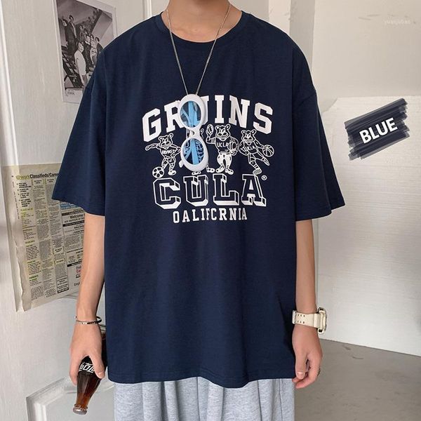 

pure cotton 2020 summer chic men boy t-shirt loose cartoon printed short sleeve t-shirt loose casual hip men dancing1, White;black