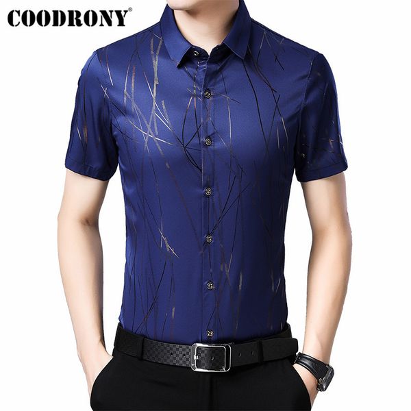 

coodrony 2019 summer cool short sleeve men shirt fashion striped shirt men social business casual shirts camisa masculina s96024 1022, White;black
