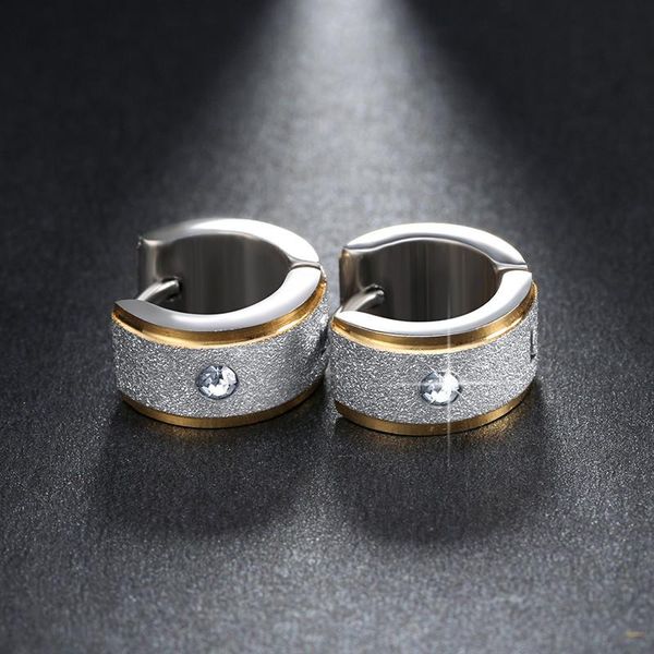 

hoop & huggie modyle 2021 punk white gold color stainless steel cubic zirconia scrub earrings for women wholesale, Golden;silver