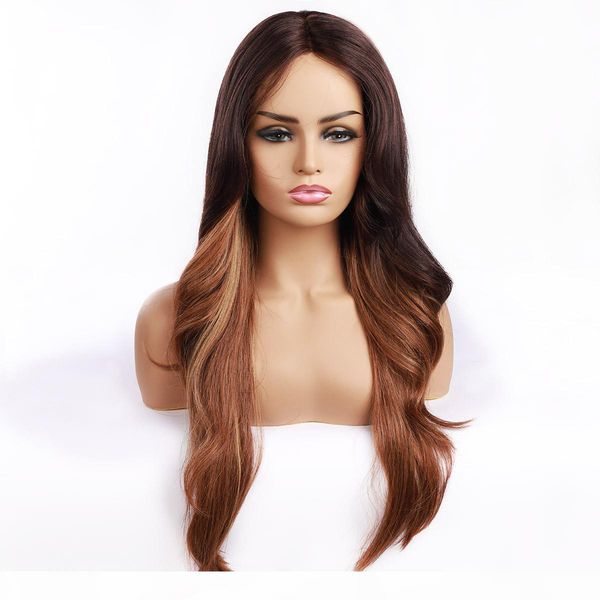 

ombre color wigs 613 blonde color purple body wave hair wigs 2# 27# blue high heat resistant fiber hair silky straight lace wigs for women, Black
