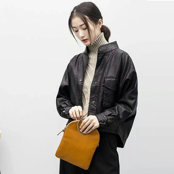 

2021 new jacke loose batwing short design long female leather sleeve of plutonium jackets 4r9w, Black