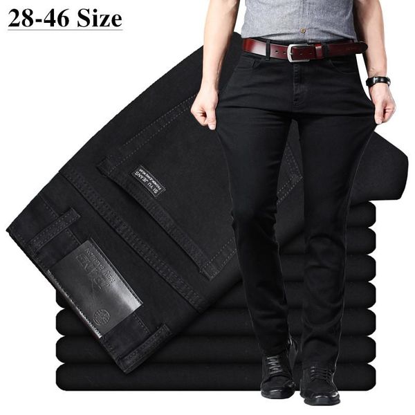 

men's jeans classic black elastic slim fit denim jean trousers male plus size 40 42 44 46 business casual pants brand, Blue