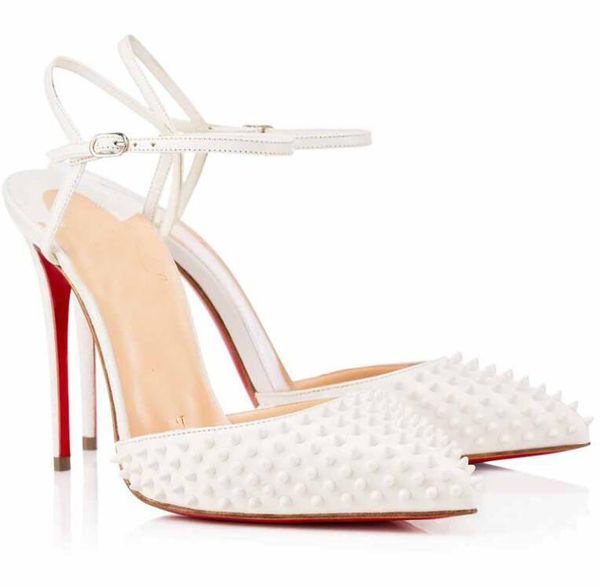 

elegant red bottom baila spikes women's high heels pointed toe pumps wedding party bridals slingback ladies sandals eu35, Black