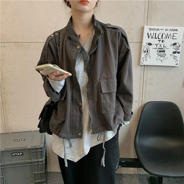 

jackets coats women loose safari coat oversize high street design zipper outwear female korean fashion clothing autumn 2021, Black;brown