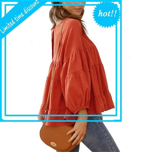 

lent women casual fashion long mouw ruches edge designed round throat effects colour loose ladies women's t-shirt, White