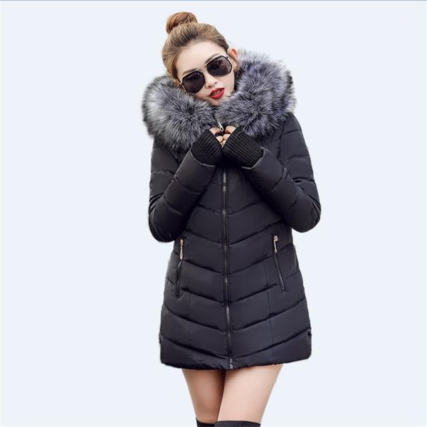 

women's down & parkas 2021 fashion winter jacket women big fur cotton padded thick x-long female coat slim warm outwear1, Black