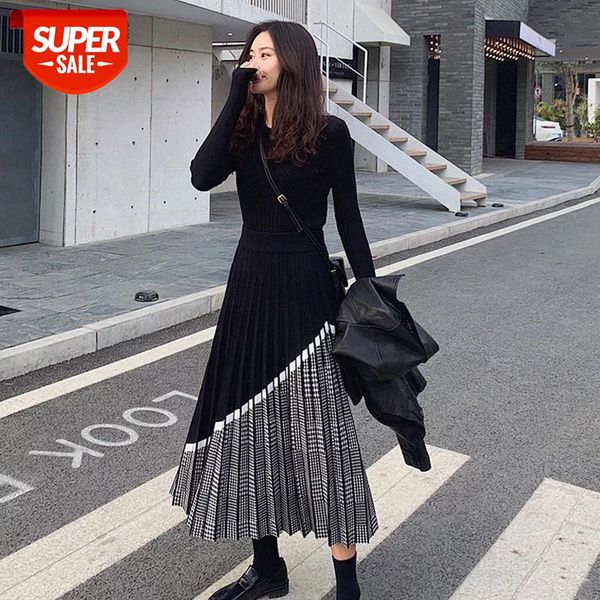 

plover case knitted skirts in qiu dong the day wear skirt long since a word skirt pleated half waist #lq9f, White;black