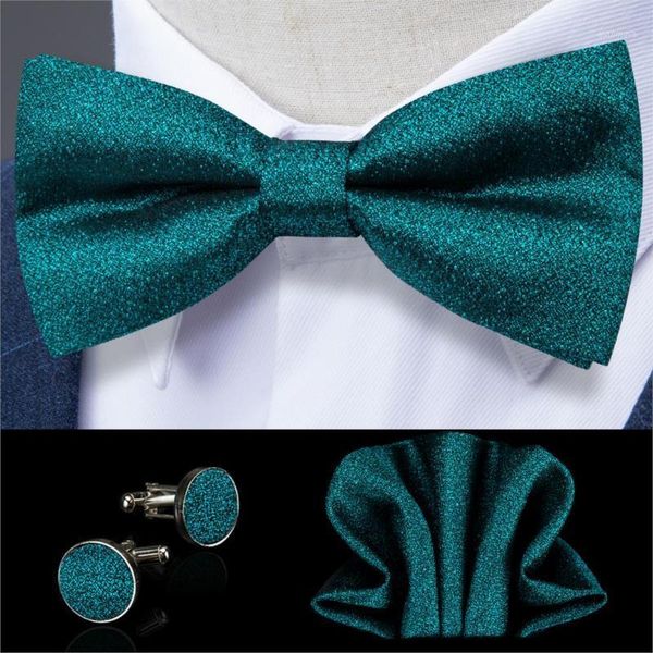 

silk solid bow ties luxury teal green bowtie men's wedding bow tie pocket square cufflinks set suit wedding party dibangu lh-1171, Black;gray