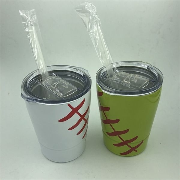 

baseball 8.5oz kids mugs double wall 304 stainless steel portable mini outdoor water cups with clear straws