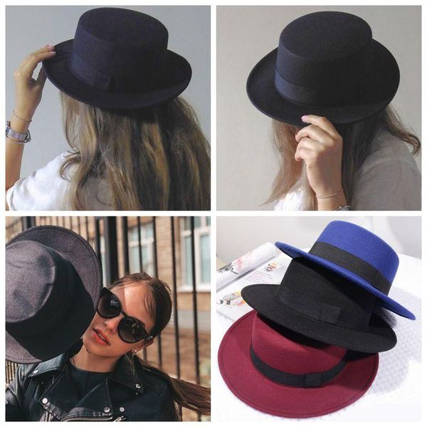 

spring imitation woolen women hat ladies fedoras jazz round cap female bow ribbon bowler hats, Blue;gray