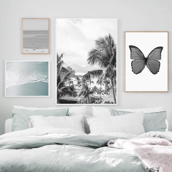 

paintings gray sea coconut butterfly wall art print canvas painting nordic poster and prints pictures for living room decor1