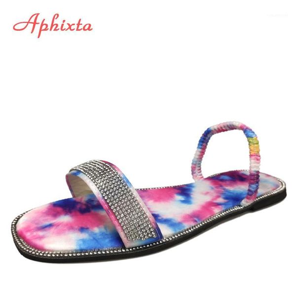 

sandals aphixta flat heel women female bling crystals design flip flops elastic band slippers ladies back strap slides shoes1, Black