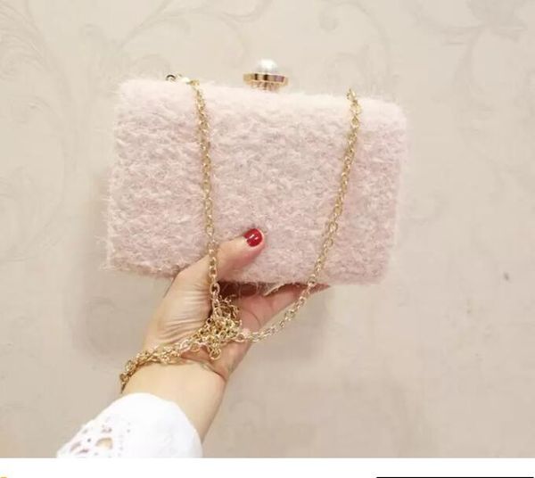 

HBP Plush Women's Mini Evening Bags Fashion Clutch Banquet Girls Shoulder Messenger Bag Aa004, White