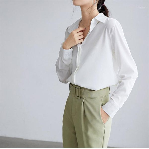 

hzirip chiffon solid large size formal office lady 2020 new shirt women's long sleeve versatile professional women shirts1, White