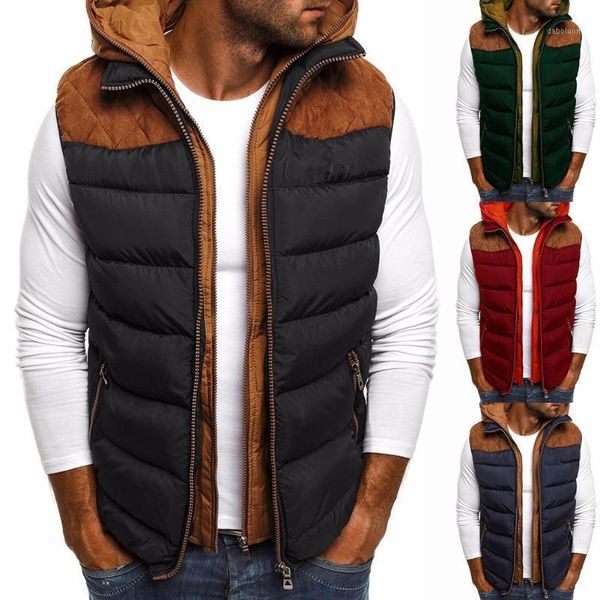 

fashion men color block zipper pocket sleeveless hooded cotton jacket vest coat jacket loose casual windbreaker coat windbreaker1, Black;white