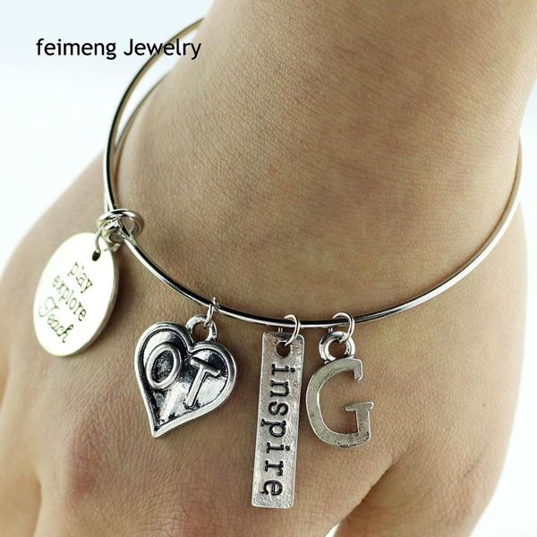 

adjustable ot bracelets & bangles occupational therapy charm bangle play explore teach heart-shaped jewelry inspire bracelets, Black