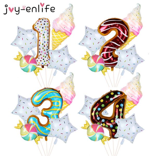 

5pcs 40inch donut number foil balloons set fruit ice cream helium ballon baby shower birthday party decorations kids toy balloon