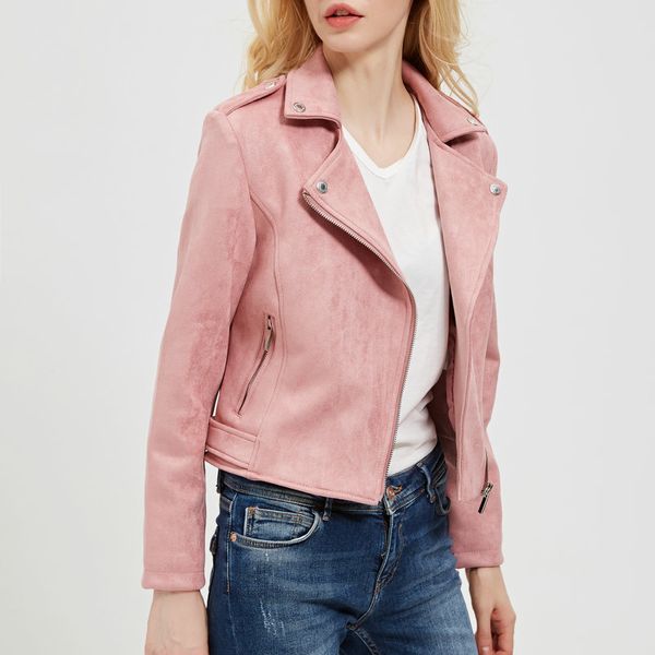 

2020 new preppy style women faux soft suede leather jackets lady slim fit cute matte coat outerwear pink red gray coffeex1016, Black;brown