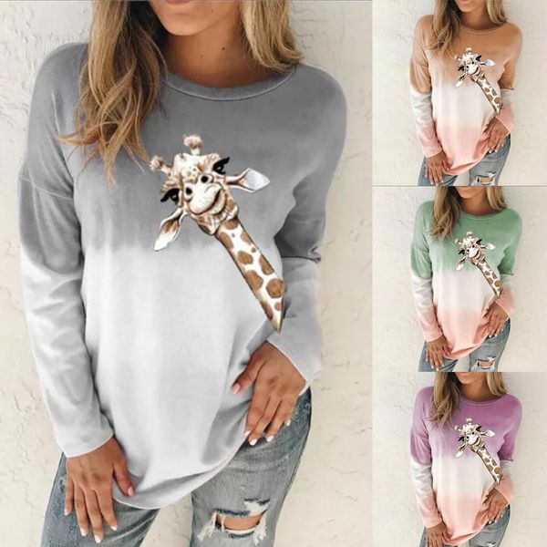 

vintage women blouses women o-neck tie-dye loose long sleeves blouse gradient blouse women 2020 blusas mujer, White
