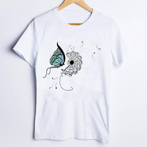 

tees for women print butterfly plant fashion printing short sleeve trend ladies clothes lady clothing female t t-shirt, White