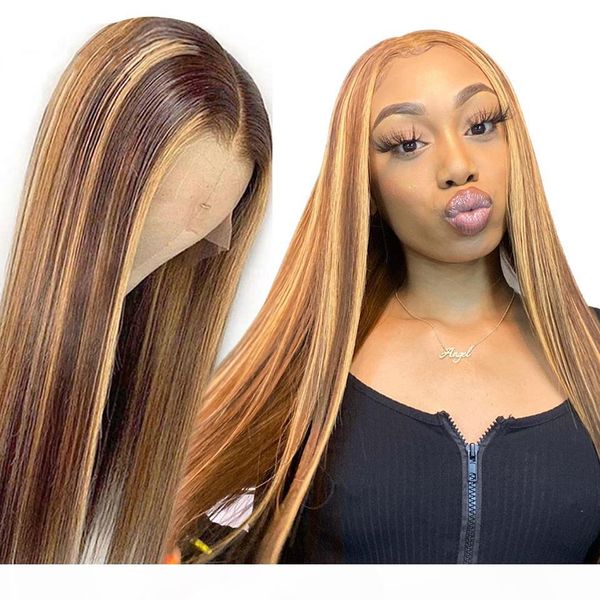 

human hair wigs #4 27 color highlight straight hair wigs 150% density 13x4 lace front pre plucked ombre remy wig for black women
