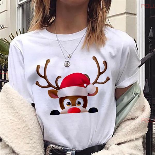 

new kawaii reindeer t shirt women fashion christmas harajuku short sleeve t shirt white suitable all seasons tshirt clothes