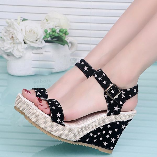 

women sandals dummer 2020 female shoes woman platform wedges sandals summer slippers high heels thick shoes buckle, Black