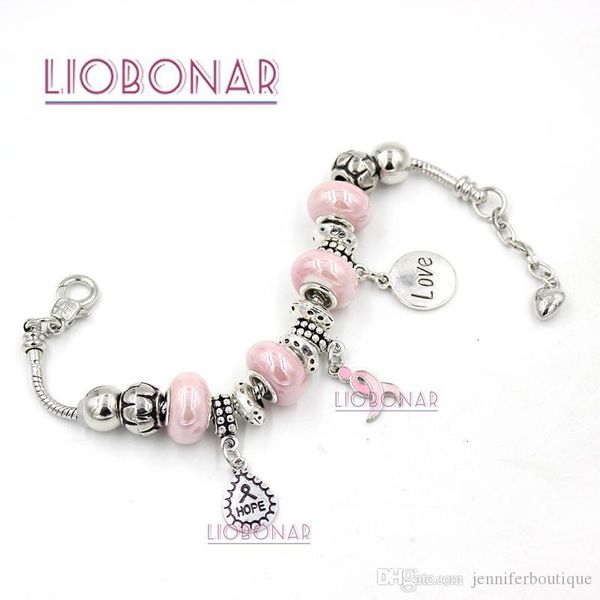 

hope fashionclkknwe jewelry beads arrival awareness wholesale ceramic pink ribbon love charms breast cancer braceletspq2