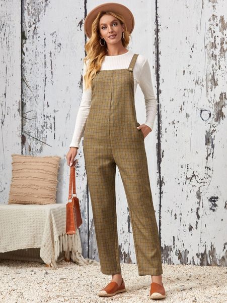 

emery rose plaid hidden pocket overalls without tee k8j6#, White