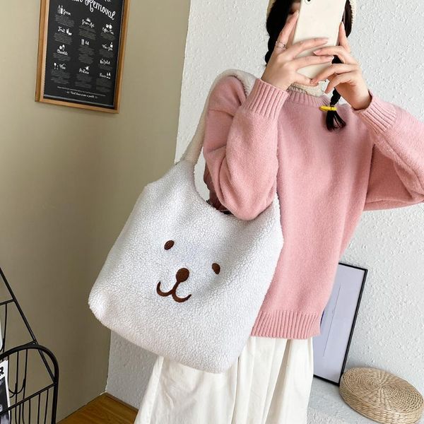 

portable women handle tote bear print shoulder tote bag plush female satchel youth ladies simple versatile bag