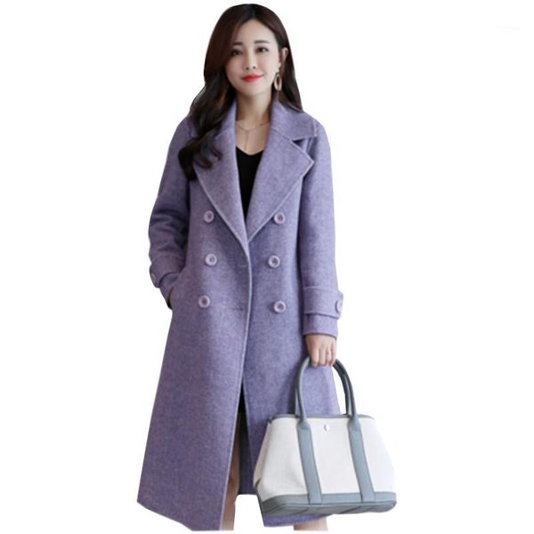 

2019 autumn winter long warm woolen coat women korean fashion slim wool coat elegant double-breasted outerwear ladies overcoat1, Black