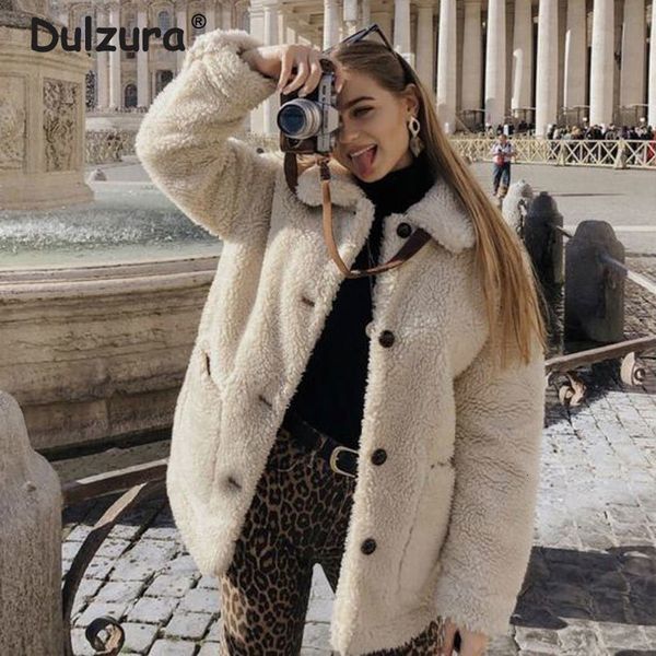 

2021 winter thicken warm teddy fur jacket coat women casual fashion lamb faux fur overcoat fluffy cozy loose outerwear female t200915, Black
