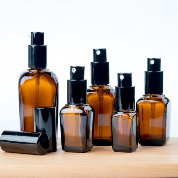 

10/20/30/50/100ml brown square essential oil bottle brown press spray perfume bottle split spray1
