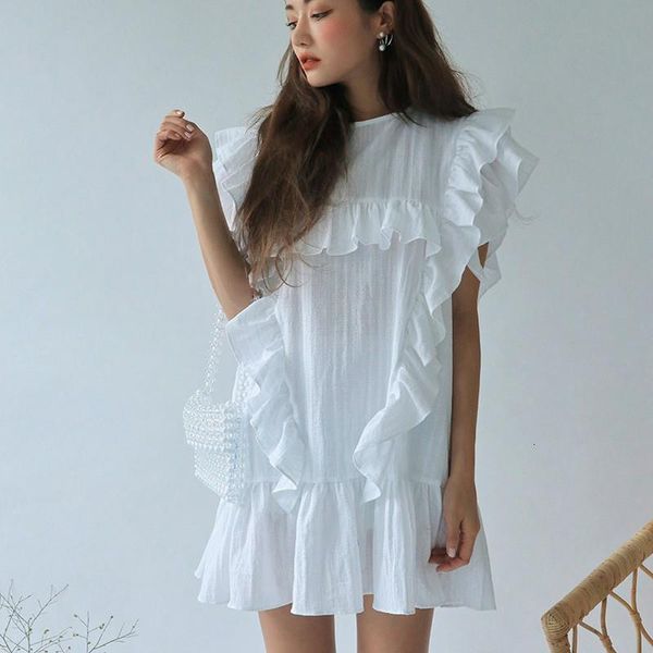 

ewq] 2020 summer dress female ruffles solid clothes butterfly sleeve elegant o neck vestidos de fiesta vestidos me271, Black;gray