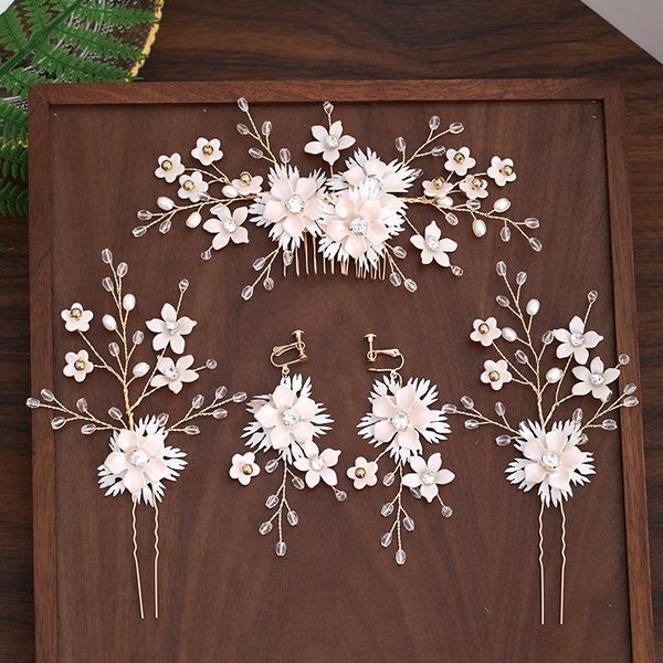 

gold color цветочные волосы combs handmade vintage tiara hairpins combs серьги серьги 4 шт. женская девушка невесты свадебные аксессуары для, Golden;silver