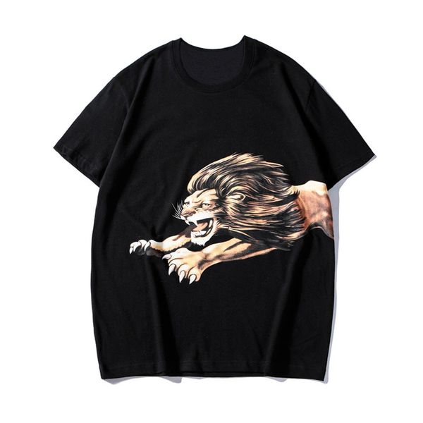 

mens stylist t shirt fashion lion printing stylist t shirt short sleeves men women hip hop tees, White;black