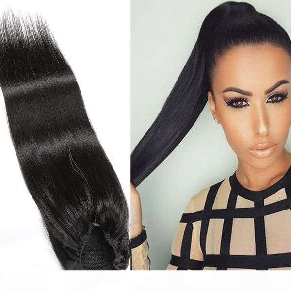 

peruvian silky straight ponytails 8-24inch natural color 100g new hair products pony tails hair extensions ajustable, Black