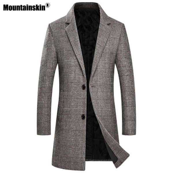 

mountainskin men's plaid wool men casual thick long jacket fashion warm windproof slim fit lapel coat male eu size mt005