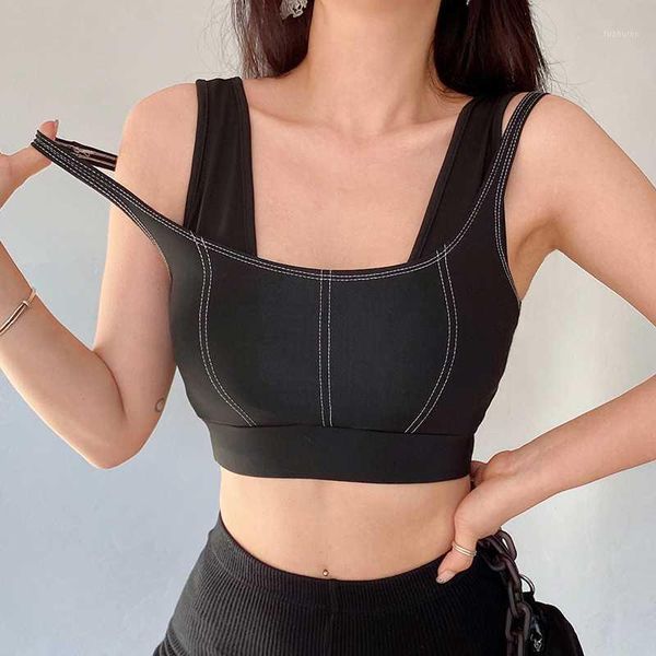 

black tank woman summer fashion clothing basic crop2020 fake-two-piece vest1, White