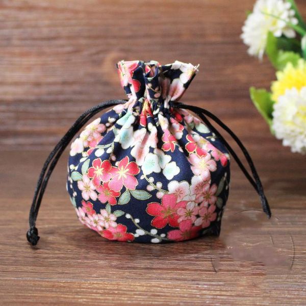

gift wrap latest cherry blossoms drawstring cloth pouch small christmas bag wedding party favor bags cotton linen jewelry 3pcs/