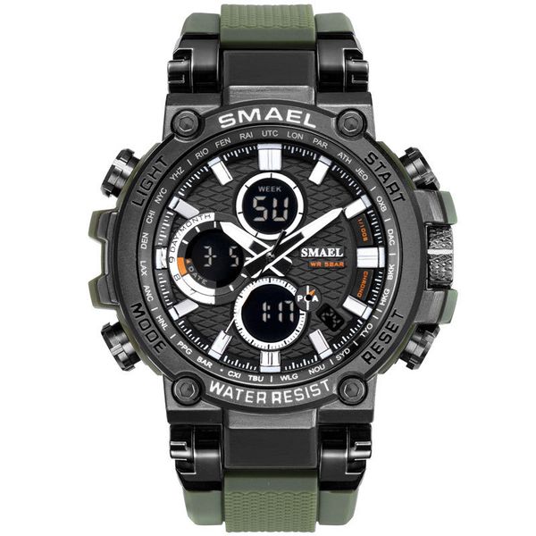 

birthday gift new smael 46mm 1803 quartz ditigal luminous watch mens student multifunction metal green strap sport watches a09a2, Slivery;brown