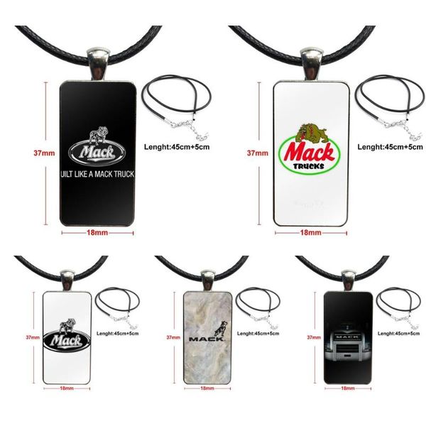 

car mack trucks logo poster jewelry with steel plated glass cabochon choker long pendant rectangle necklace for women gifts boy, Silver