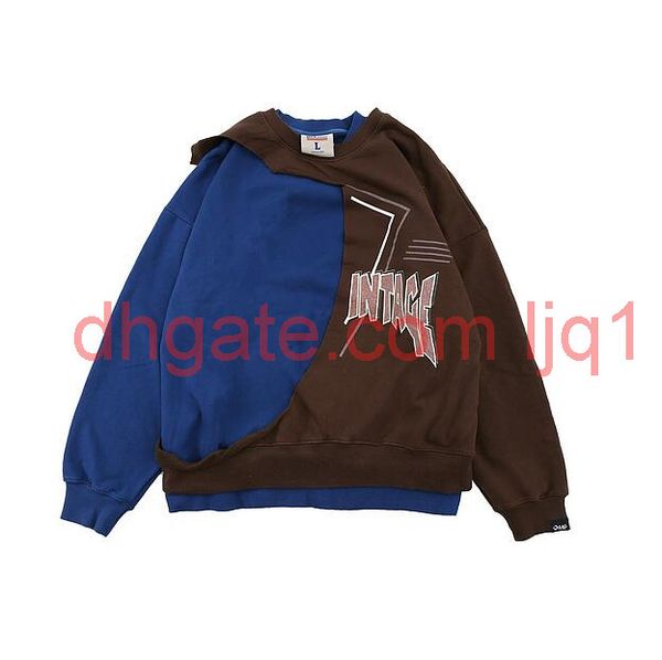 

2021 winter letter print patchwork pullover men women couple 100% cotton sweatshirts hip-hop high street oversize crewneck, Black