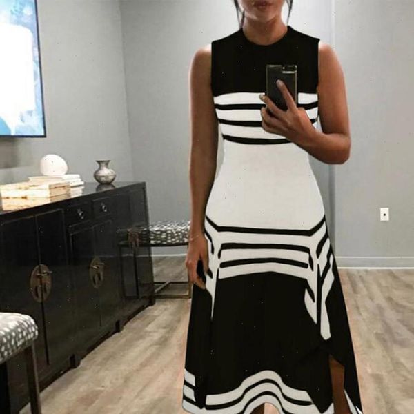 

38 womens dresses women fashion solid color striped sleeveless casual dresses womens round neck midi banquet dresses, Black;gray
